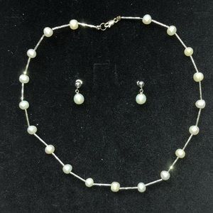 Pearl necklace and earrings
